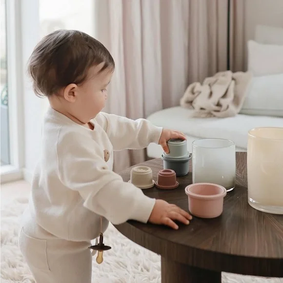 Mushie Stackable Pastel Building Blocks for Kids - Picture 2 of 6